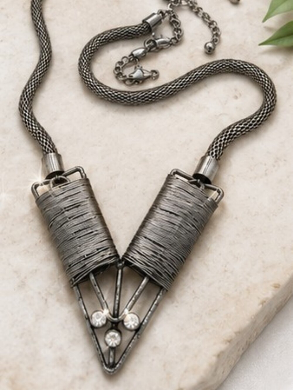 DaVinci Geometric Necklace Earrings Set Gunmetal Wire Wrap Statement Jewelry NWT - Picture 5 of 10